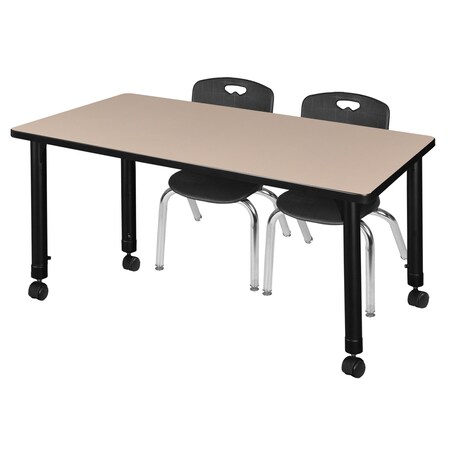 Regency Tables > Height Adjustable > Rectangular Mobile Table & Chair Sets, 48 W, 30 L, 23-34 H MT4830BEAPCBK45BK